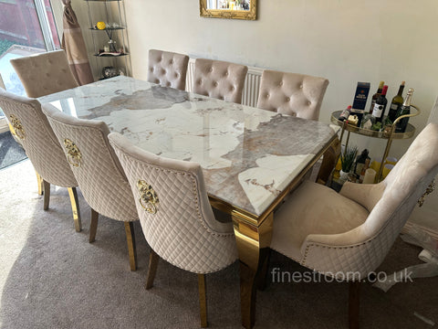 Pandora Gold Louis Dining Table With Mink Gold Majestic Chairs