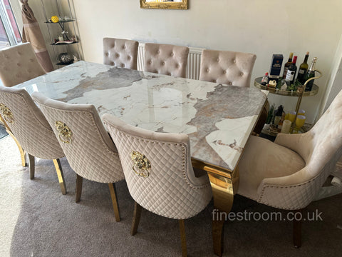 Pandora Gold Louis Dining Table With Mink Gold Majestic Chairs