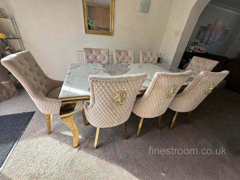 Pandora Gold Louis Dining Table With Mink Gold Majestic Chairs