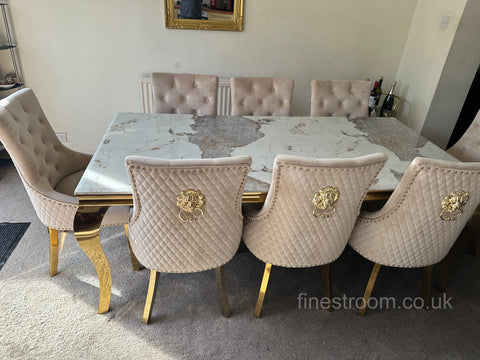 Pandora Gold Louis Dining Table With Mink Gold Majestic Chairs