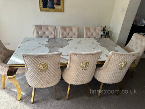 Pandora Gold Louis Dining Table With Mink Gold Majestic Chairs