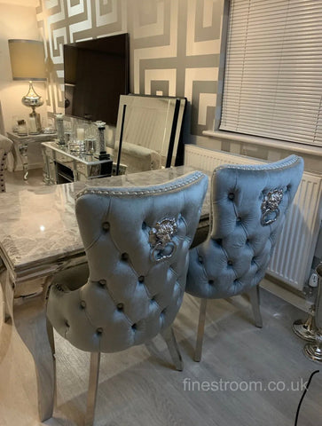 Grey Louis Chrome Dining Table With Silver Grey Victoria Chairs