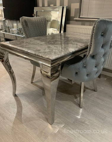 Grey Louis Chrome Dining Table With Silver Grey Victoria Chairs