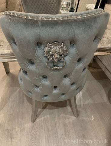 Grey Louis Chrome Dining Table With Silver Grey Victoria Chairs