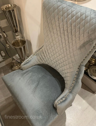 Grey Louis Chrome Dining Table With Silver Grey Victoria Chairs