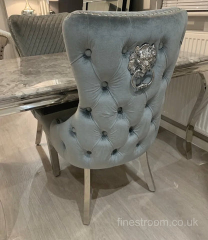 Grey Louis Chrome Dining Table With Silver Grey Victoria Chairs