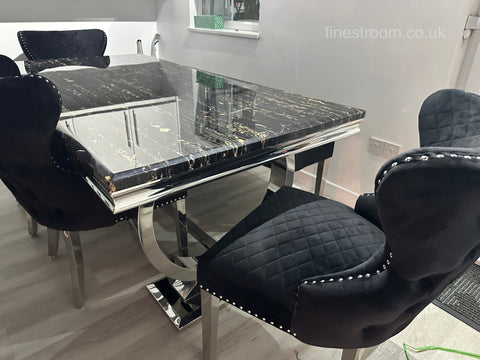 Black Ariana Dining Table With Black Valentino Chairs & Bench