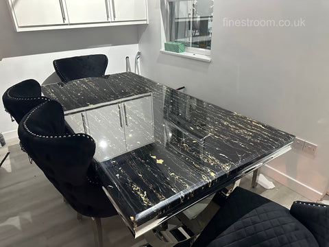 Black Ariana Dining Table With Black Valentino Chairs & Bench