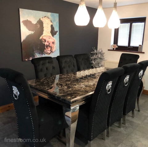 Black Louis Dining Table With Black Sofia Chairs