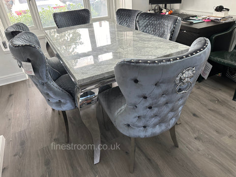 Grey Louis Dining Table With Chelsea Silver Shimmer Chairs