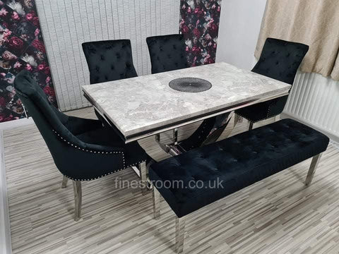 Grey Arial Dining Table with Black Majestic Chairs & Bench