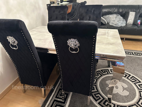 White Louis Dining Table With Black Sofia Chairs