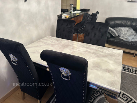 White Louis Dining Table With Black Sofia Chairs