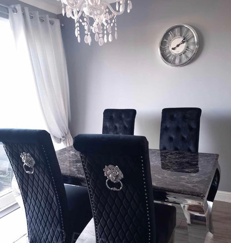 Black Louis Dining Table With Black Sofia Chairs