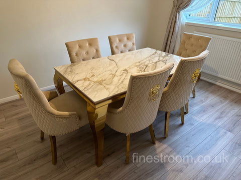 Kata Gold Louis Dining Table With Mink Gold LK Majestic Chairs