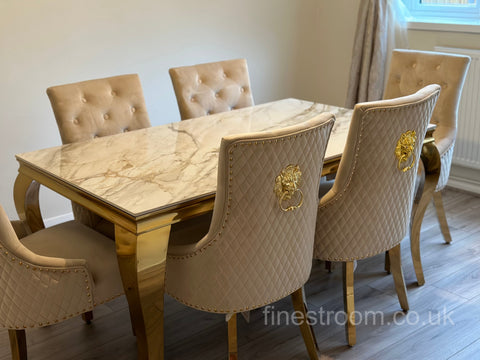 Kata Gold Louis Dining Table With Mink Gold LK Majestic Chairs
