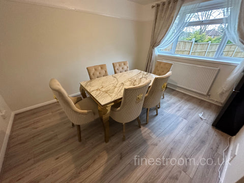 Kata Gold Louis Dining Table With Mink Gold LK Majestic Chairs