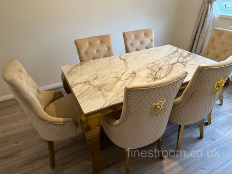 Kata Gold Louis Dining Table With Mink Gold LK Majestic Chairs