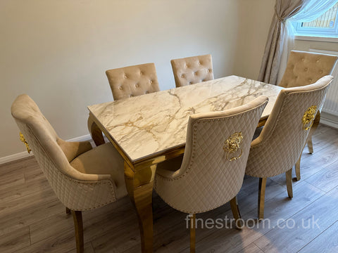 Kata Gold Louis Dining Table With Mink Gold LK Majestic Chairs