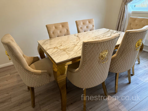 Kata Gold Louis Dining Table With Mink Gold LK Majestic Chairs