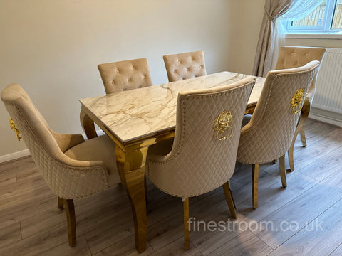 Kata Gold Louis Dining Table With Mink Gold LK Majestic Chairs