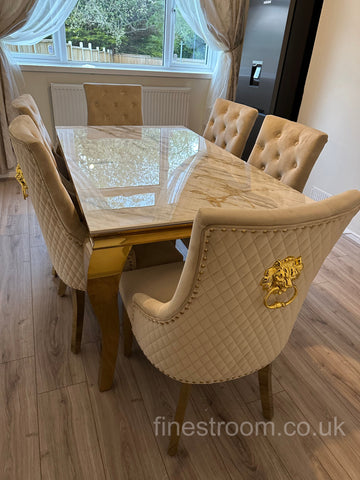 Kata Gold Louis Dining Table With Mink Gold LK Majestic Chairs