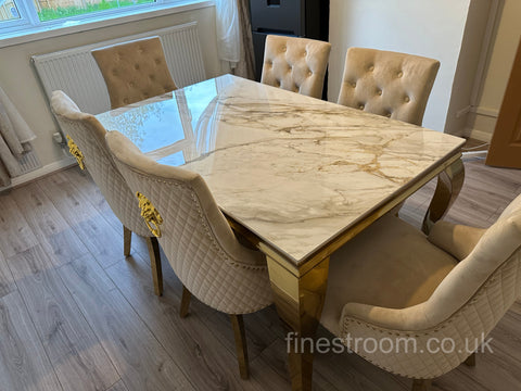 Kata Gold Louis Dining Table With Mink Gold LK Majestic Chairs