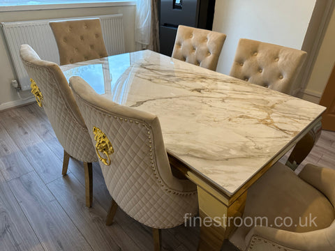 Kata Gold Louis Dining Table With Mink Gold LK Majestic Chairs