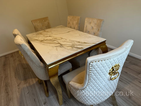 Kata Gold Louis Dining Table With Mink Gold LK Majestic Chairs