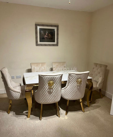 Kata Gold Louis Dining Table With Mink Gold Majestic Chairs