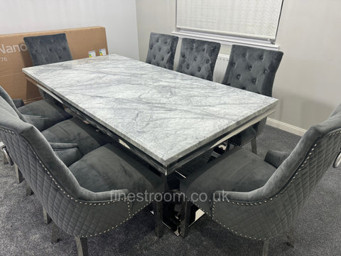 Grey Ariana Dining Table With Round Knocker Dark Grey Majestic Chairs