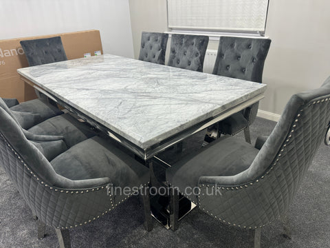 Grey Ariana Dining Table With Round Knocker Dark Grey Majestic Chairs