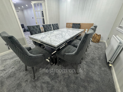 Grey Ariana Dining Table With Round Knocker Dark Grey Majestic Chairs