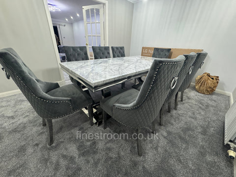 Grey Ariana Dining Table With Round Knocker Dark Grey Majestic Chairs