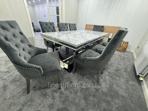 Grey Ariana Dining Table With Round Knocker Dark Grey Majestic Chairs