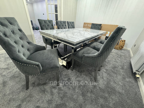 Grey Ariana Dining Table With Round Knocker Dark Grey Majestic Chairs