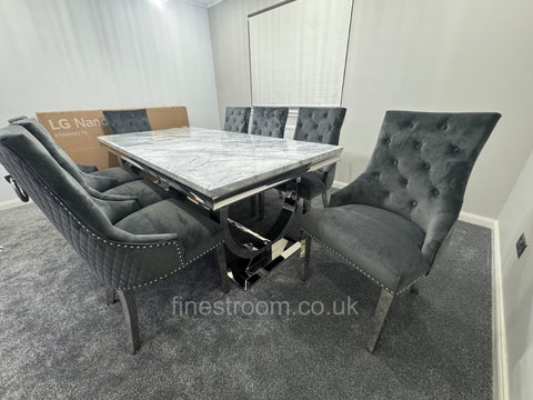 Grey Ariana Dining Table With Round Knocker Dark Grey Majestic Chairs