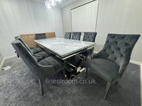 Grey Ariana Dining Table With Round Knocker Dark Grey Majestic Chairs