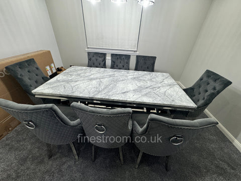 Grey Ariana Dining Table With Round Knocker Dark Grey Majestic Chairs