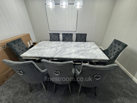 Grey Ariana Dining Table With Round Knocker Dark Grey Majestic Chairs