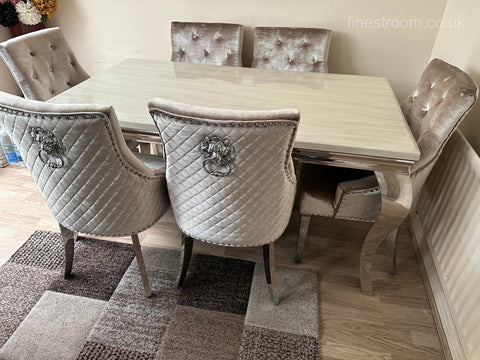 Cream Louis Dining Table With Mink Shimmer Majestic Chairs