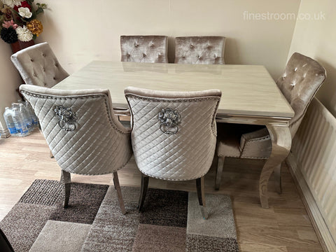 Cream Louis Dining Table With Mink Shimmer Majestic Chairs
