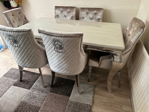 Cream Louis Dining Table With Mink Shimmer Majestic Chairs