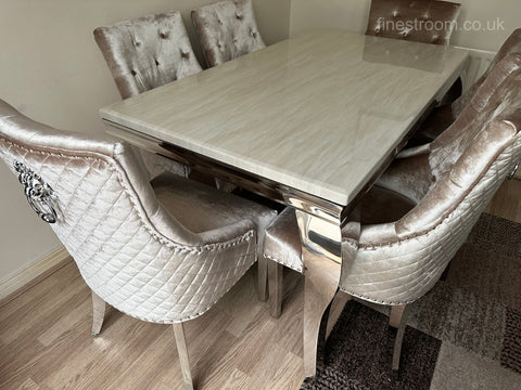 Cream Louis Dining Table With Mink Shimmer Majestic Chairs