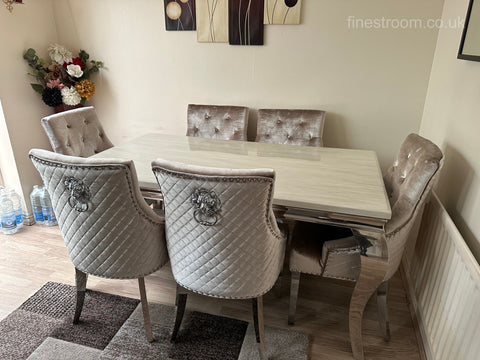 Cream Louis Dining Table With Mink Shimmer Majestic Chairs