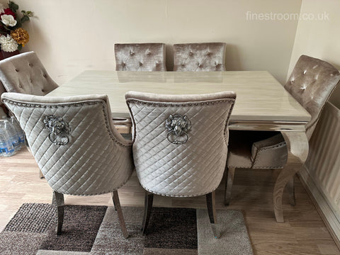 Cream Louis Dining Table With Mink Shimmer Majestic Chairs