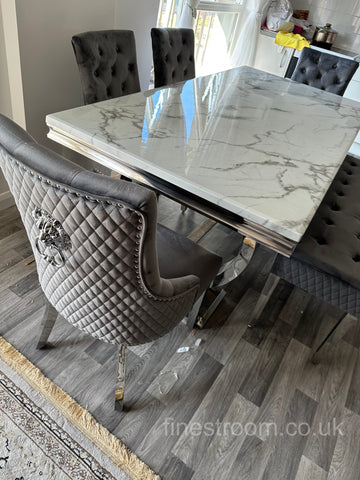 White Ariana Dining Table With Dark Grey Majestic Chairs & Bench