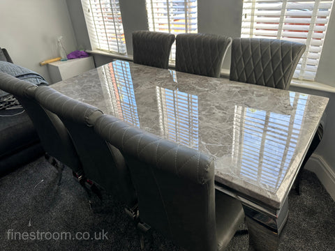 Grey Louis Dining Table With Dark Grey Leather Nicole Chairs