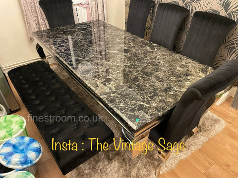 Black Louis Dining Table With Black Nicole Chairs & Majestic Bench