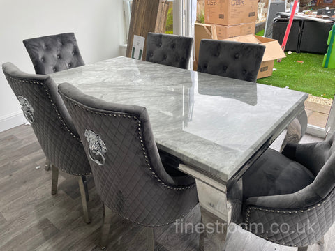 Grey Louis Dining Table With Dark Grey Majestic Chairs